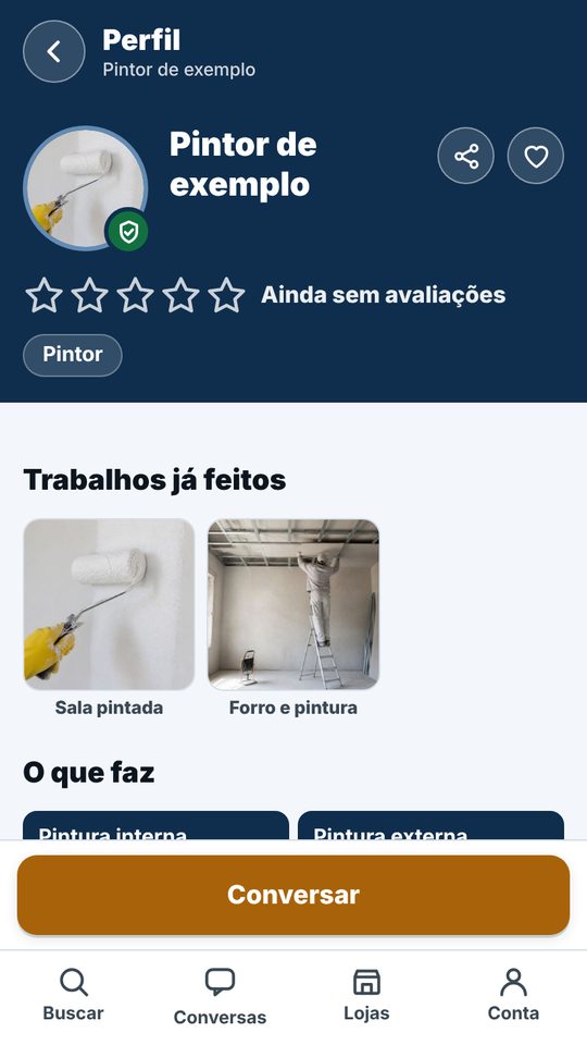 Perfil de um pintor no aplicativo, com as fotos dos trabalhos